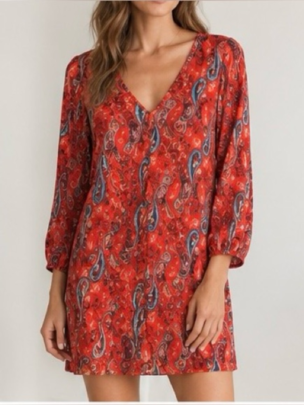 VENUS Paisley V-Neck Shift Dress Orange Red Blue Size 8